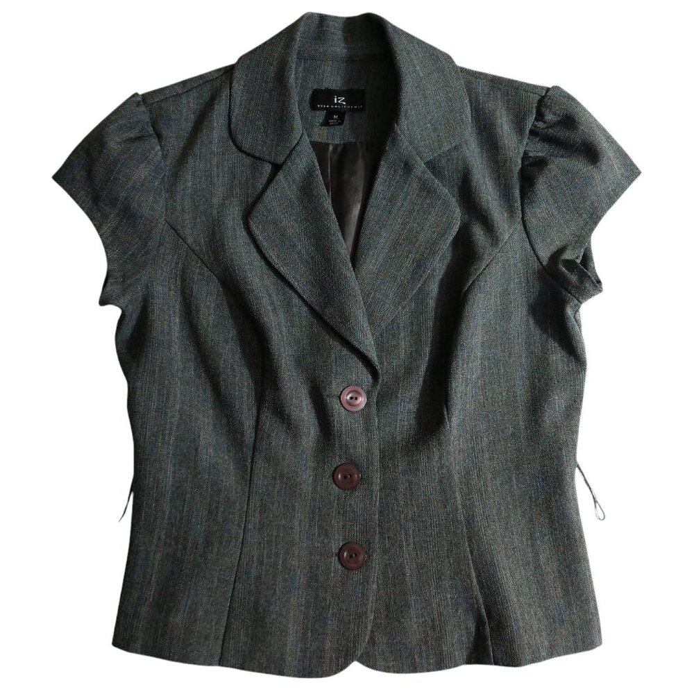 IZ Byer California Women's Gray Short Sleeve Button Blazer Jacket M Medium